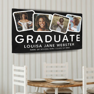 Modern 4 Photo Collage Afstuderen Afstuderen Black Spandoek