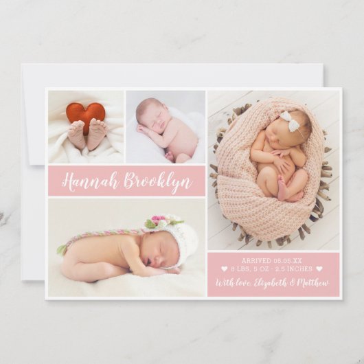 Modern 4 Photo Collage Birth Announcement Card Aankondiging (Voorkant)