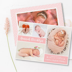 Modern 4 Photo Collage Birth Announcement Card Aankondiging
