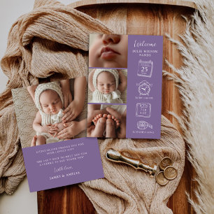 Modern 4 Photo Collage Birth Announcement Card Kaart