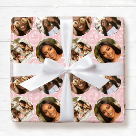 Modern 4 Photo Collage Circle Heart Blush Pink Cadeaupapier