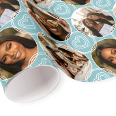 Modern 4 Photo Collage Circle Heart Pattern Blue Cadeaupapier
