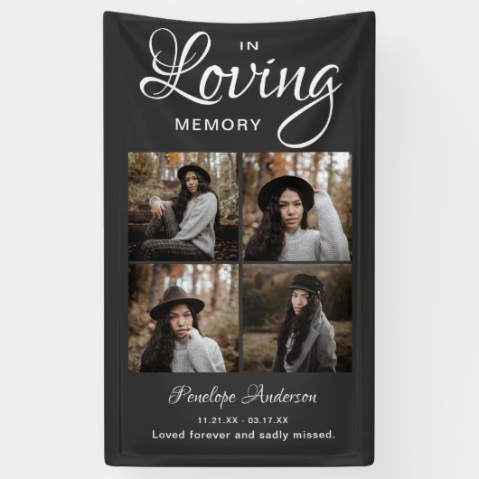 Modern 4 Photo Collage Funeral Spandoek (Verticaal)