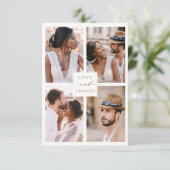 Modern 4 Photo Collage Gold Wedding Bedankkaart (Staand voorkant)