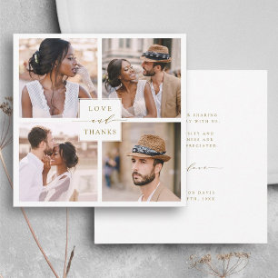 Modern 4 Photo Collage Gold Wedding Square Bedankkaart