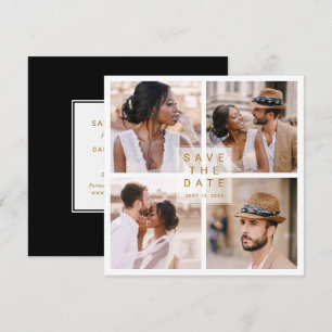 Modern 4 Photo Collage Gold Wedding Square Save The Date