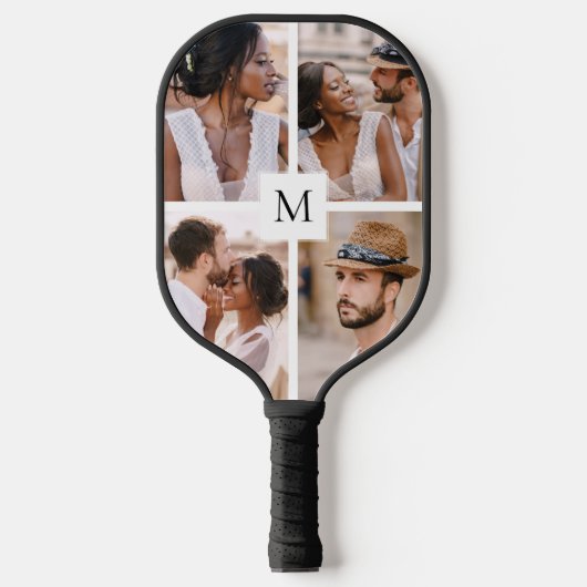 Modern 4 Photo Collage Monogram Pickleball Paddle (Voorkant)