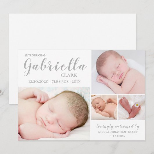Modern 4 Photo Collage Nouveau Faire-part de naiss (Devant / Derrière)