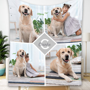 Modern 4 Photo Collage Pet Dog Fleece Deken