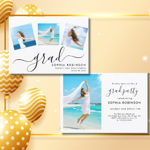 Modern 4 Photo Collage Script Afstudeerfeest Kaart