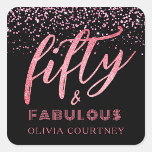 Modern 50 en Fabulous Pink Glitter Black Birthday Vierkante Sticker