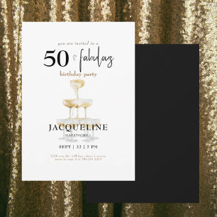 Modern 50 & Fabulous Champagne Birthday Party Kaart