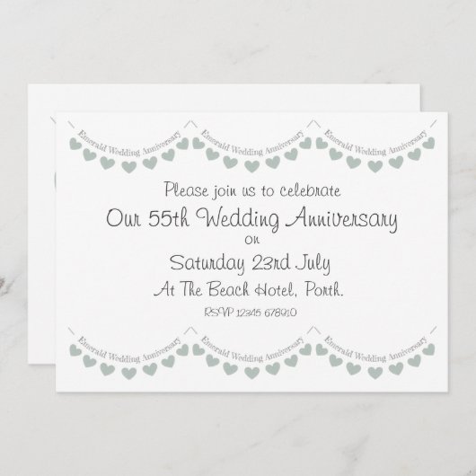 Modern 55th Emerald Wedding Jubileum Uitnodiging (Voorkant / Achterkant)