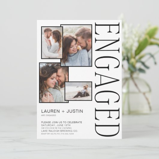 Modern 5 Fotocollage Zwart Wit Verloving Aankondiging (Staand voorkant)