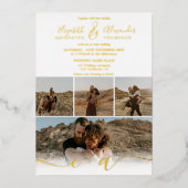 Modern 5 Foto's elegant script bruiloft goud Folie Uitnodiging (Voorkant)