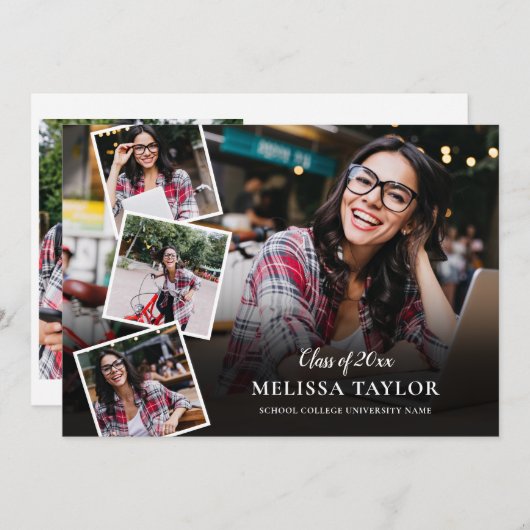 Modern 5 Photo Collage Afstuderen Aankondiging (Voorkant / Achterkant)