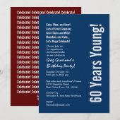 Modern 60 jaar Young Birthday Blue White Red Kaart (Voorkant / Achterkant)