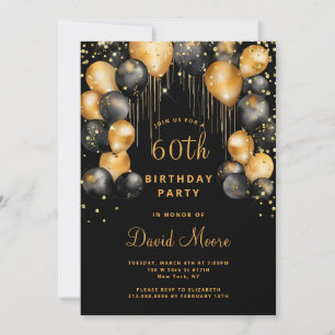 Modern 60e verjaardagsfeest zwart goud kaart