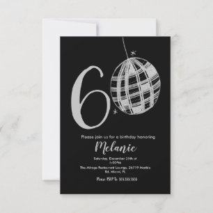 Modern 60th Script Bold Zwarte Disco Glitter Uitno Kaart