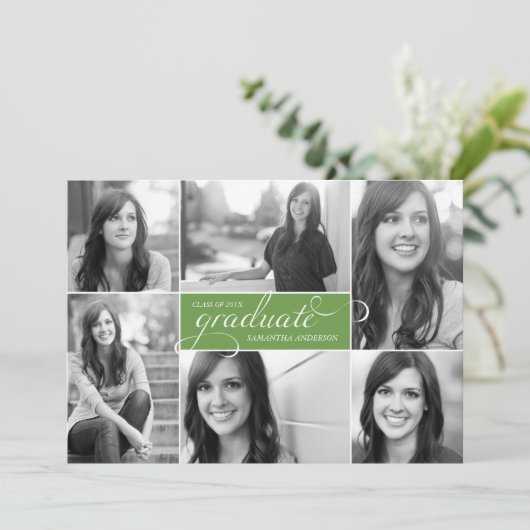Modern 6 Afstuderen Foto Script nodigt Groen uit Kaart (Staand voorkant)