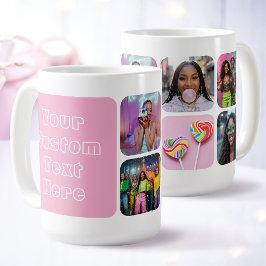 Modern 6 Custom Photo Text Besties Retro Pink Koffiemok