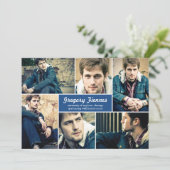 Modern 6 Foto Afstuderen Aankondiging in blauw (Staand voorkant)