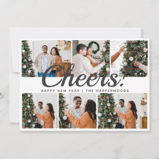 Modern 6 Photo Collage Cheers Happy New Year  Feestdagenkaart