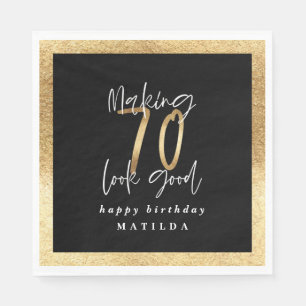 Modern 70 zwart en goud typografie verjaardagsfees servet