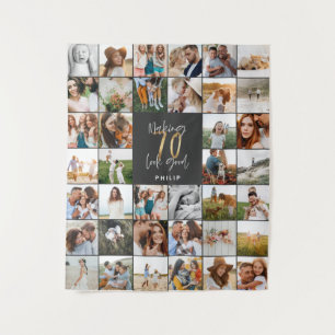 Modern 70ste verjaardag multi foto script  wandkleed