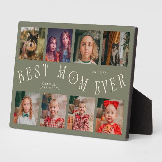 Modern 8 Photo Collage Best Mom Ever Sage Green Fotoplaat (Zijkant)