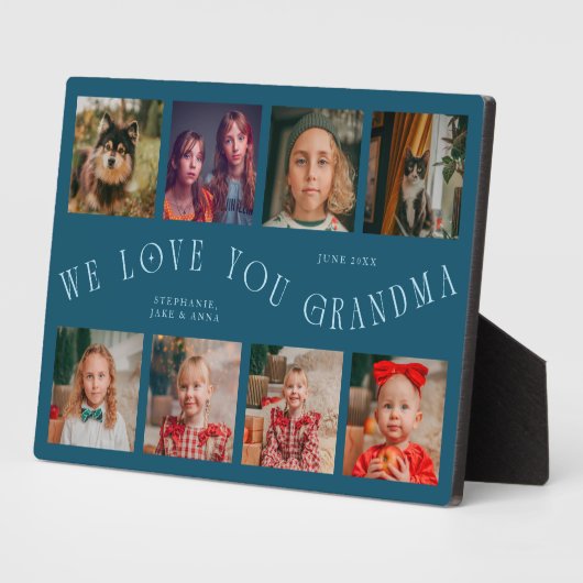 Modern 8 Photo Grid Love You Grandma Teal Fotoplaat (Zijkant)