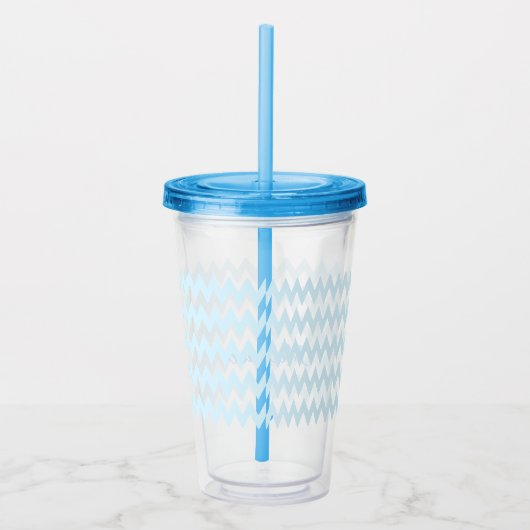 Modern aangepast blauw patroon Elegant Monogram Acryl Drinkbeker (Rechts)