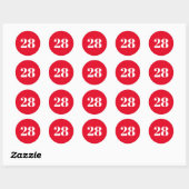 Modern aangepast nummer, datum, rood wit ronde sticker (Vel)