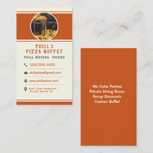 Modern aangepast pizzarestaurant visitekaartje (Voorkant / Achterkant)