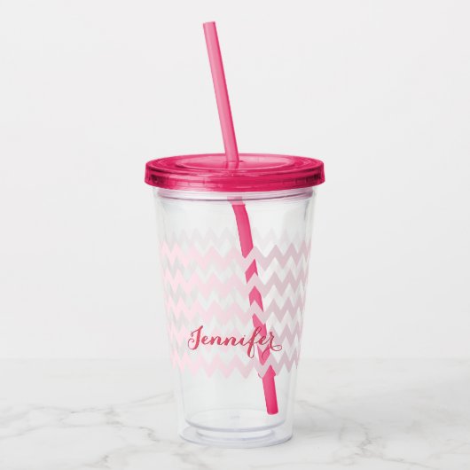 Modern aangepast roze patroon Elegant Monogram Acryl Drinkbeker (Links)