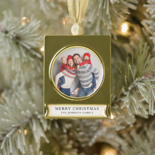 Modern Aangepaste Familie Foto Prettig Kerstfeest Verguld Banner Ornament