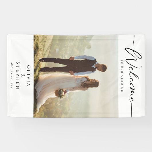 Modern aangepaste fotobruiloft spandoek (Horizontaal)