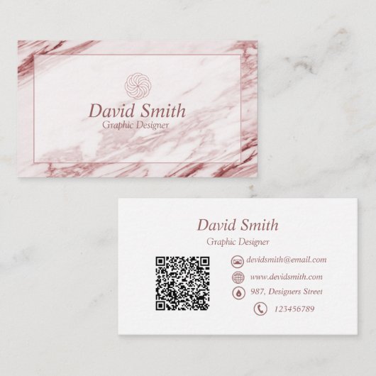 Modern aangepaste QR-code grafisch ontwerper Roos Visitekaartje (Voorkant / Achterkant)