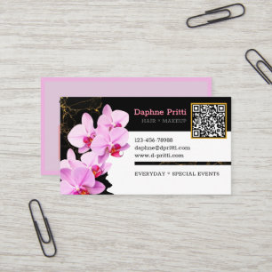 Modern, aangepaste QR-code, Orchidee, Marmer Visitekaartje
