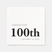 Modern aangepaste zwarte tekst 100e naamdatum servet (Voorkant)