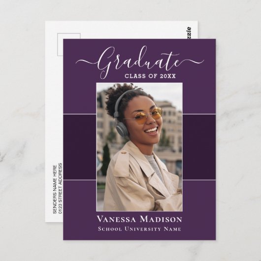 Modern | Aankondiging van het Afstuderen van Elega Briefkaart (Voorkant / Achterkant)