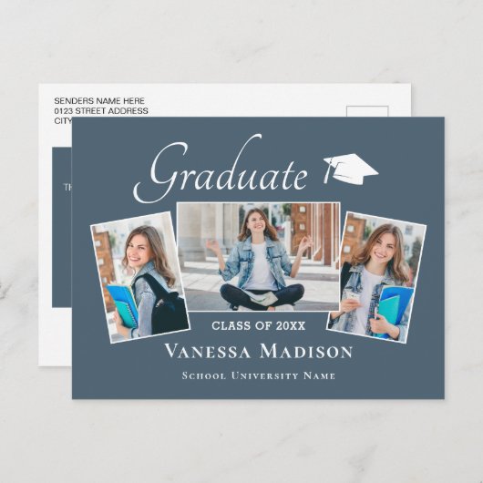 Modern | Aankondiging van het Afstuderen van Elega Briefkaart (Voorkant / Achterkant)