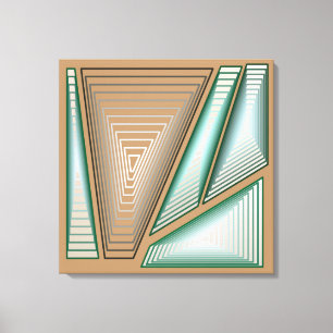 Modern Abstract - 3-d Pyramiden, Taupe en Silver Canvas Afdruk