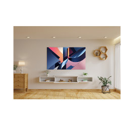 Modern Abstract 3D Metallic Blue, Peach en Pink Foto Afdruk