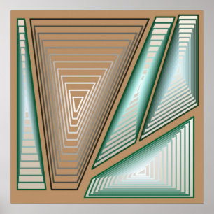 Modern Abstract - 3D-piramides, Taupe en Zilver Poster