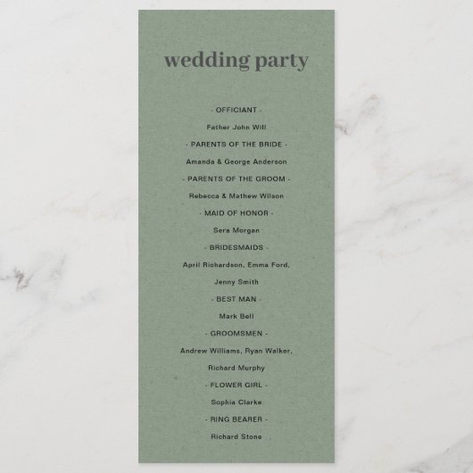 MODERN ABSTRACT AQUA ART WEDDING CEREMONY PROGRAMM MENU (Achterkant)