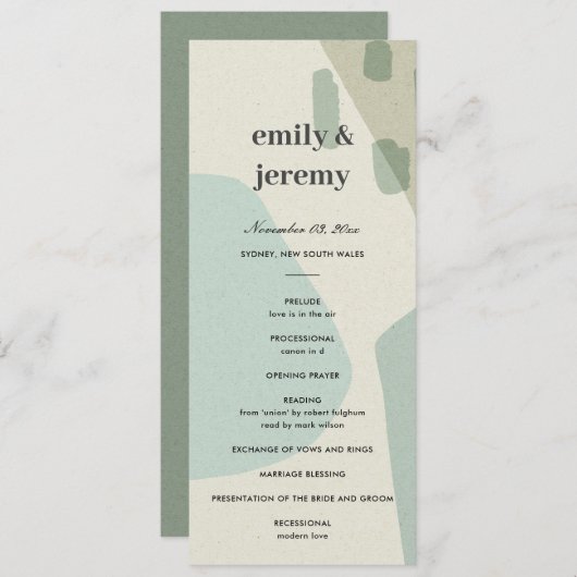 MODERN ABSTRACT AQUA ART WEDDING CEREMONY PROGRAMM MENU (Voorkant / Achterkant)