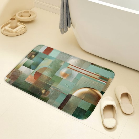 Modern Abstract Bauhaus Green Gold Pattern Badmat