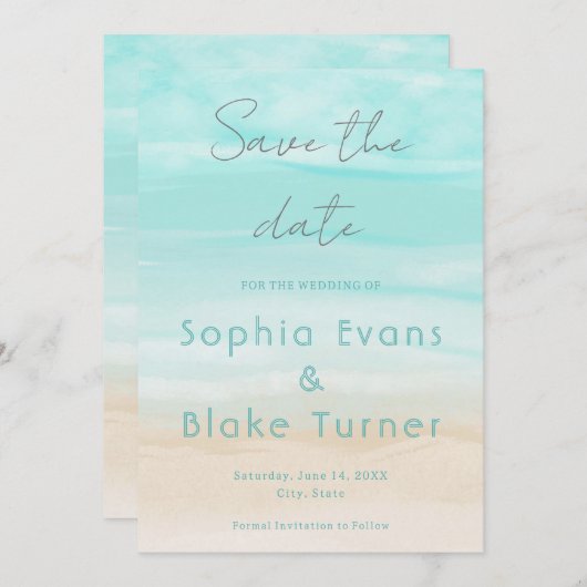 Modern Abstract Beach Bruiloft Save the Date Kaart (Voorkant / Achterkant)