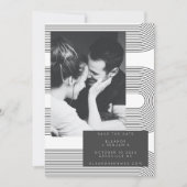 Modern Abstract Black White Lines Photo Wedding Save The Date (Voorkant)